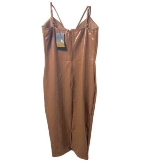 NWT Kaylee Kollection Brown Mocha Faux Leather Bodycon Party Slip Dress Small - Picture 2 of 6
